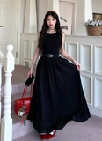 Elegant A Line Crew Neck Long Skirt Summer Seaside Dress Women Date Dress with Belt HZ0319