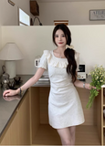 Fashion Crew Neck Pleated Ruffle Short Skirt Summer Seaside Dress Women Date Dress HZ0319