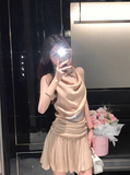 Vintage A Line Sleeveless Pleated Short Casual Skirt Women Summer Dress HZ0319