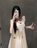 Cute Crew Neckline Lace Bowknot Short Casual Skirt Summer Women Date Dress HZ0319