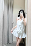 Elegant White Halter Pleated Ruffle Dress Seaside Date Dress Women Summer Short Skirt HZ0319