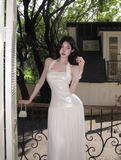 Sexy Shiny Halter Pleated Long Skirt Women Summer Vacation Date Dress HZ0319