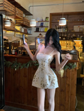 Gorgeous A Line Spaghetti Straps Printing Short Party Skirt Women Summer Vacation Seaside Date Dress HZ0319