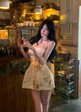 Gorgeous A Line Spaghetti Straps Printing Short Party Skirt Women Summer Vacation Seaside Date Dress HZ0319