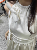 Shiny Pearl Rhinestone Bowknot Pleated Short Party Dress Women Summer Sweet Princess Dress HZ0319