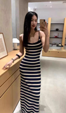 Casual Spaghetti Straps Strip Maxi Dress Summer Vacation Skirt Women Date Dress HZ0319