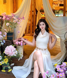 Bohemian Halter Tulle Summer Vacation Seaside Maxi Skirt Women Date Dress HZ0319
