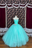 Sweet Strapless Bowknot Rhinestone Tulle Ball Gown Quinceanera Dress Party Prom Dress HZ0319
