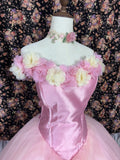 Sweet Strapless Flower Pleated Tulle Ball Gown Birthday Dress Quinceanera Dress Prom Dress Evening Dress HZ0319