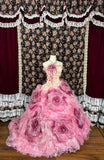 Pretty Strapless Flowers Crystal Pleated Tiered Ruffle Ball Gown Birthday Sweet 16 Dress Prom Dress Evening Dress HZ0319