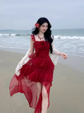 Vacation Hi-lo Pleated Tiered Ruffle Beach Summer Dress Women Date Dress HZ0319