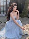 Vacation A Line Spaghetti Straps Printing Tulle Maxi Skirt Women Dress Summer Seaside Dress HZ0319