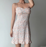Retro Spaghetti Straps Ruffle Short Skirt Teenage Girl Women Summer Dress Vacation Date Dress HZ0319