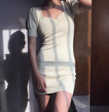 Minimalist Square Neckline Pruffed Sleeves Short Skirt Women Teenage Girl Summer Dress Vacation Date Dress HZ0319