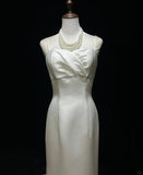 Elegant Spaghetti Straps Pleated Satin Floor Length Prom Dress Evening Dress Birthday Party Dress HZ0319