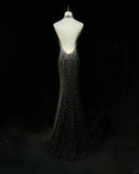 Shiny Halter Rhinestone Pleated Mermaid Prom Dress Evening Dress Birthday Gala Dress HZ0319