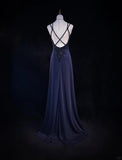 Sexy Spaghetti Straps Appliques Pleated Backless Floor Length Prom Dress Evening Dress Birthday Dress HZ0319
