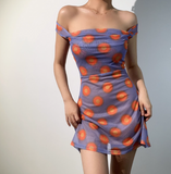 Retro Off the Shoulder Print Short Skirt Wommen Teenage Girl Summer Dress Date Dress HZ0319