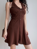 Retro A Line Halter Buttons Short Skirt Wommen Teenage Girl Summer Casual Dress HZ0319