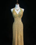 Shiny Halter Crystal Sequins Pleated Prom Dress Evening Dress Gala Dress HZ0319