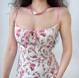 Cute A Line Spaghetti Straps Lace up Print Women Teenage Girl Summer Date Dress Seaside Dress HZ0319