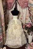 Elegant Prom Dress Strapless Pleated Tiered Ball Gown Evening Dress Birthday Party Dress HZ0319