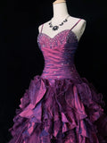 Charming Prom Dress Spaghetti Straps Pleated Ruffle Ball Gown Evening Dress Gala Dress HZ0319