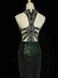 Shiny Prom Dress Crew Neck Sequins Slit Prom Dress Birthday Party Dress Evening Dresses HZ0319