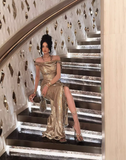 Shiny Prom Dress Off Shoulder Pleated Evening Dresses Birthday Party Dress Prom Gown Gala Dress HZ0319