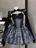 Charming Spaghetti Straps Print Halloween Costumes Cosplay Dress Short Women Dress HZ0319