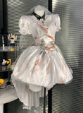 Puffed Sleeve Pleated Halloween Costumes Cosplay Dress Short Women Dress HZ0319