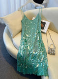 Shiny Women Dress Spaghetti Straps Sequins Beading Short Dress Party Dresses HZ0319