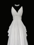 Elegant Prom Dress A Line V-neck Pleated Evening Dress Gala Dress HZ0319