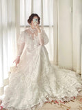 Stunning A Line Long Sleeve Lace Tulle Wedding Dress HZ0319