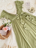 Cute Prom Dress A Line Crew Neck Pleated Ruffle Evening Dress Birthday Party Dress HZ0319