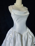 Elegant Spaghetti Straps Pleated Beading Wedding Dress Ball Gown HZ0319