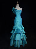 Beauty Prom Dress One Shoulder Pleated Tiered Mermaid Evening Dress Gala Dress Party Dress HZ0319