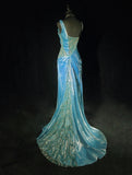 Shiny Prom Dress Asymmetrical Neck Pleated Evening Dress Gala Dress Party Dress HZ0319