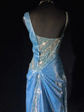 Shiny Prom Dress Asymmetrical Neck Pleated Evening Dress Gala Dress Party Dress HZ0319