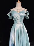 Pretty Prom Dresses Spaghetti Straps Pleated Slit Evening Dress Gala Dress Birthday Dress HZ0319