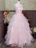 Cute Prom Dress Pink Strapless Pleated Ruffle Ball Gown 16th Dress Evening Dress HZ0319