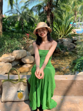Charming Women Dress Green Strapless Pleated Summer Date Dress Seaside Party Dress HZ0319