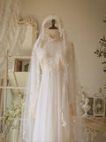 Elegant A Line High Collar Lace Pleated Wedding Dress HZ0319