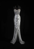 Elegant Prom Dress Spaghetti Straps Slit Pleated Mermaid Evening Dresses Gala Dress HZ0319