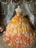 Beauty Prom Dress Strapless Flower Tiered Ball Gown Evening Dress Sweet 16 Dress HZ0319