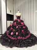 Stunning Prom Dress Spaghetti Straps Flower Ruffle Ball Gown Evening Dress Quinceanera Dress HZ0319