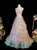 Shiny Prom Dress A Line Strapless Pleated Evening Dress Gala Dress Birthday Party Dress HZ0319