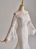 Elegant Wedding Dress Off Shoulder Long Sleeve Tulle Mermaid Wedding Dress HZ0319