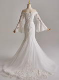 Elegant Wedding Dress Off Shoulder Long Sleeve Tulle Mermaid Wedding Dress HZ0319