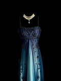 Stunning Prom Dress Gradient Blue Spaghetti Straps Long Evening Dress Gala Dress HZ0319